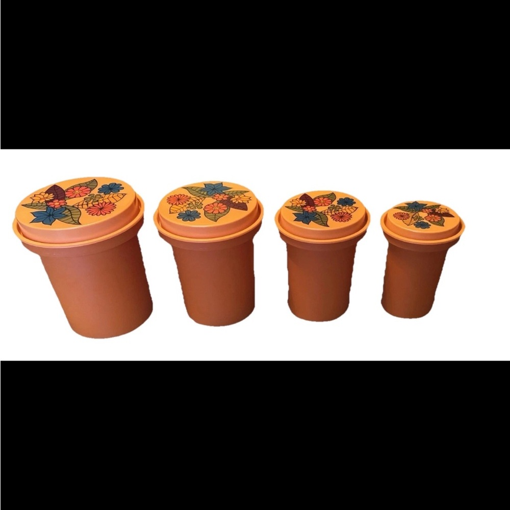4 Piece Vintage Rubbermaid Retro Orange Flower Power Nesting Canister Set